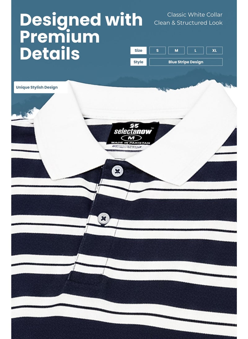 Selecta Now Mens Polo Shirt 100% Combed Cotton Short Sleeves Stripes Polo Shirt For Mens Breathable Polo Shirt - Image 5